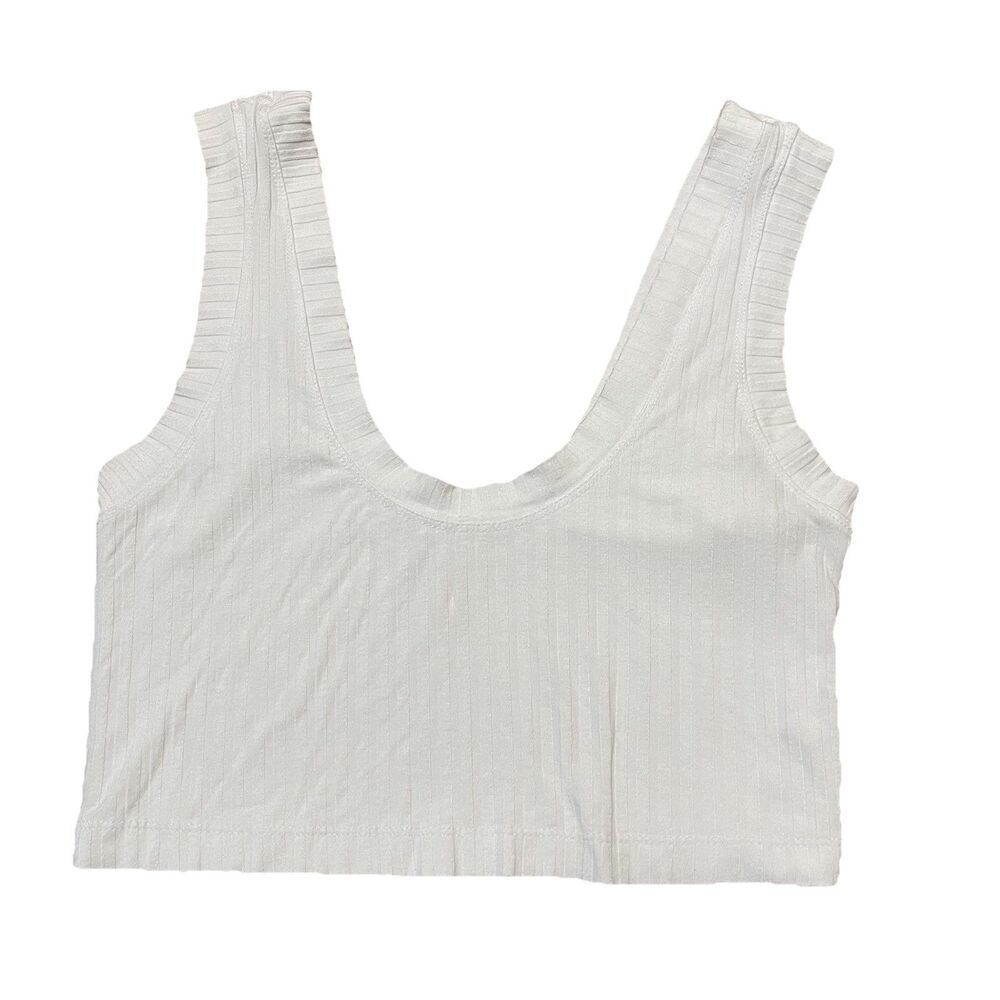 Free People Movement Women’s Crop Top Tank Size Small Scoop Neck Ribbed White